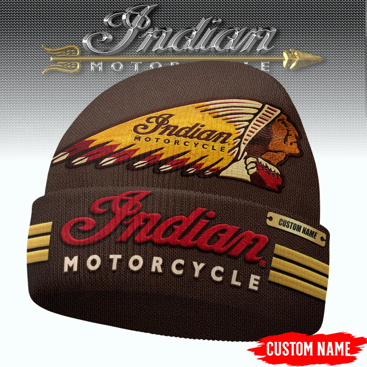 Indian Motorcycle Custom Name Beanie - LeagueLockerGear