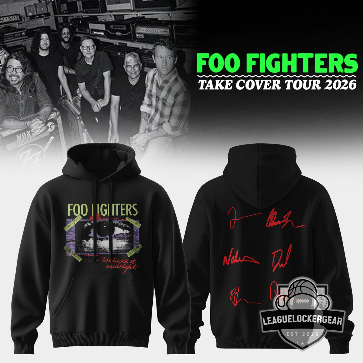 Foo Fighters Take Cover Tour 2026 Signatures Hoodie - LeagueLockerGear