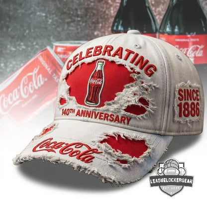 Coca-Cola Celebrating 140th Anniversary Since 1886 Distressed Hat - LeagueLockerGear