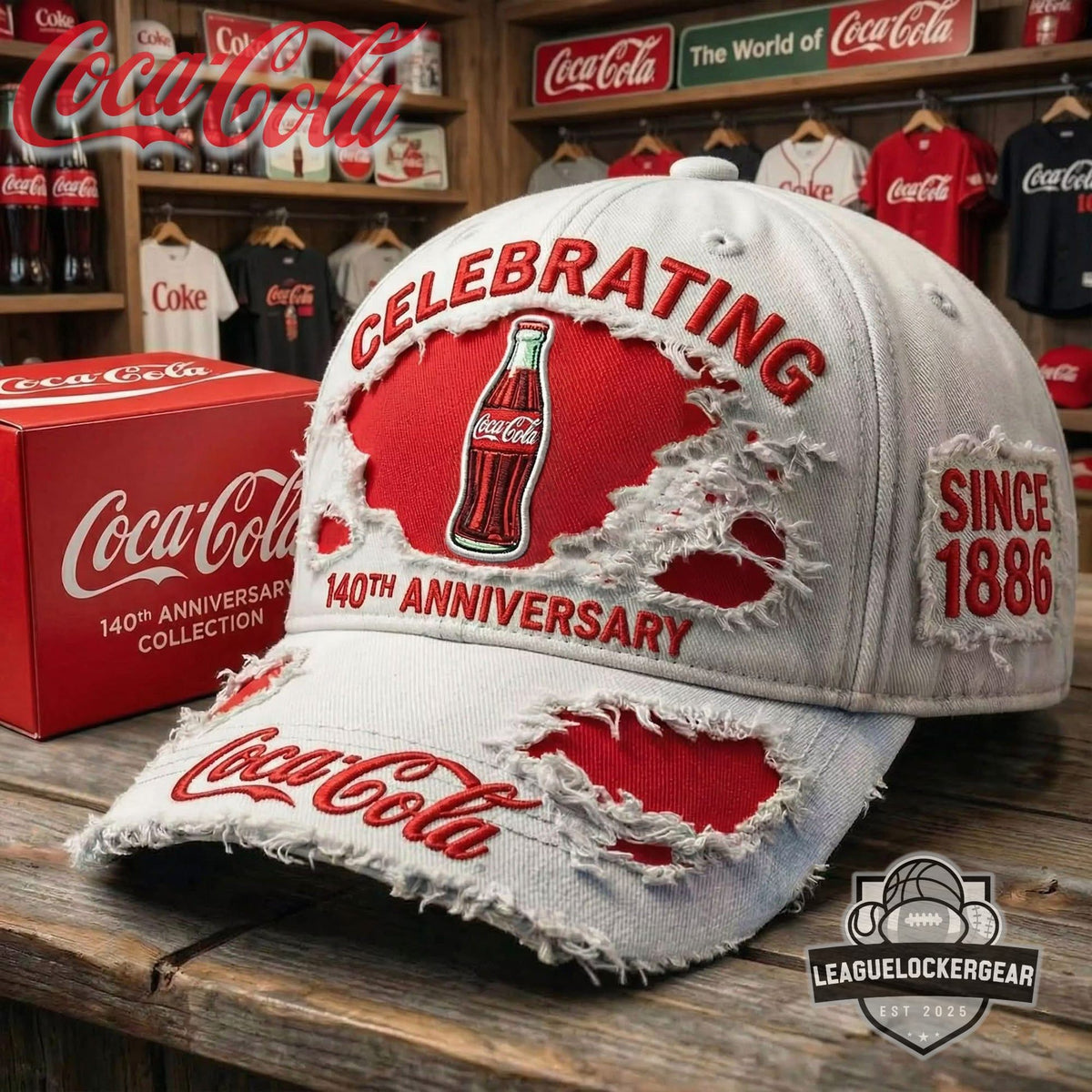 Coca-Cola Celebrating 140th Anniversary Since 1886 Distressed Hat - LeagueLockerGear