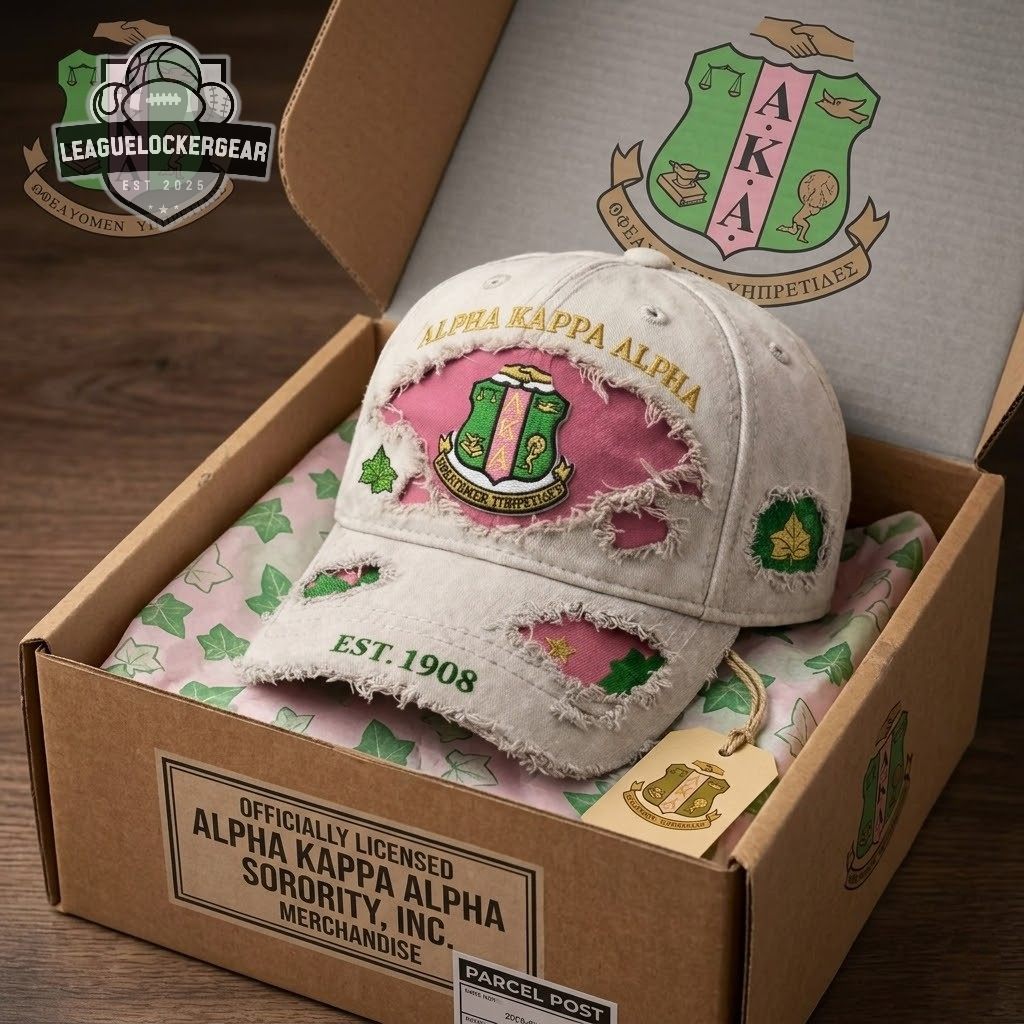 Alpha Kappa Alpha EST 1908 Distressed Ivy Leaf Baseball Cap - LeagueLockerGear