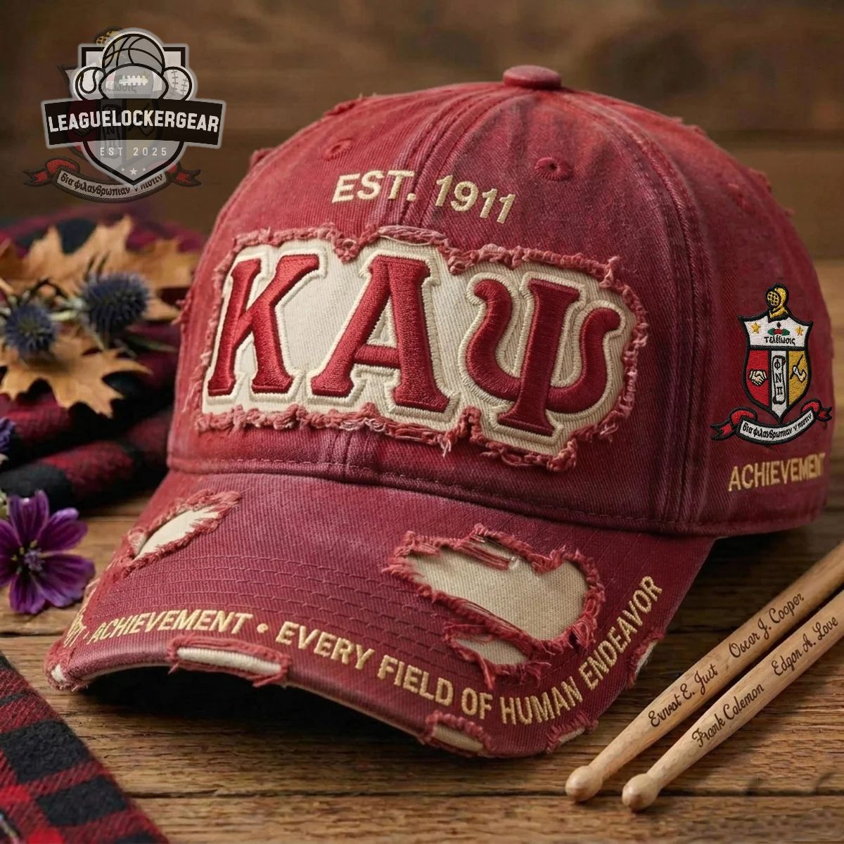Kappa Alpha Psi Achievement Every Field of Human Endeavor Distressed Baseball Cap - LeagueLockerGear