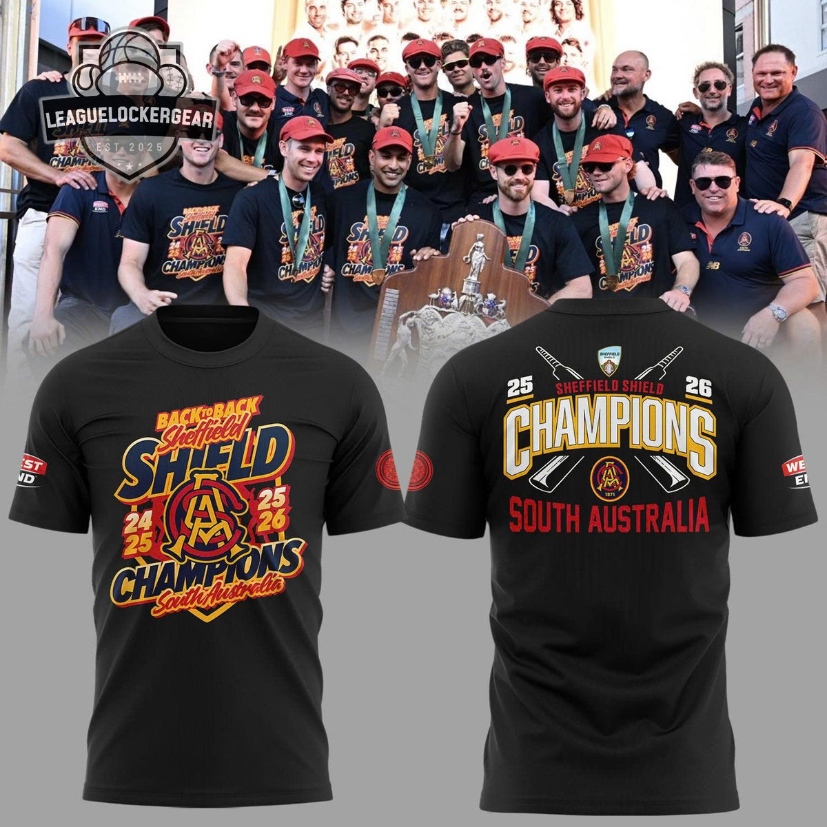 South Australia Back To Back Sheffield Shield Champions T-Shirt - LeagueLockerGear
