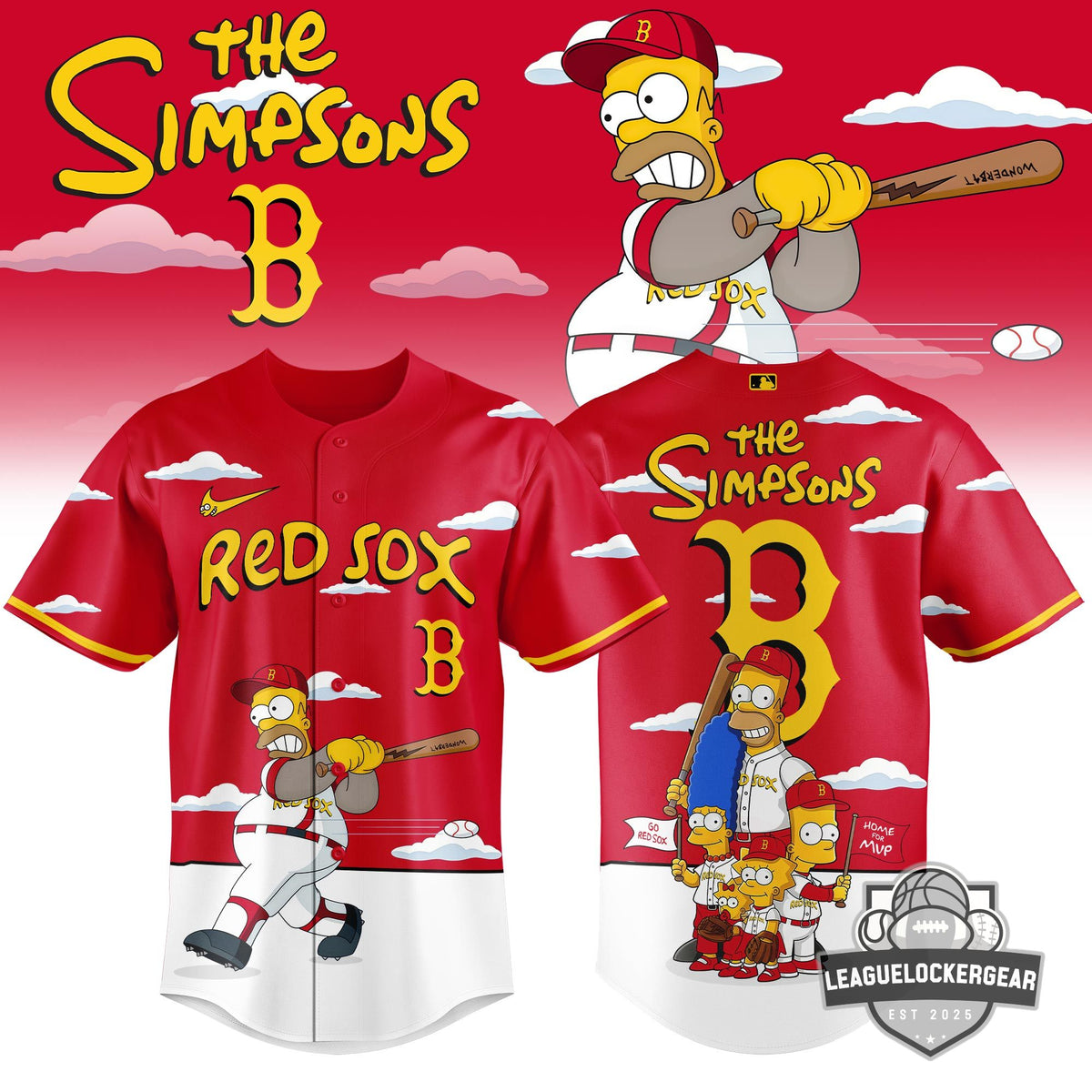 Boston Red Sox The Simpsons Homer Wonderbat Baseball Jersey - LeagueLockerGear