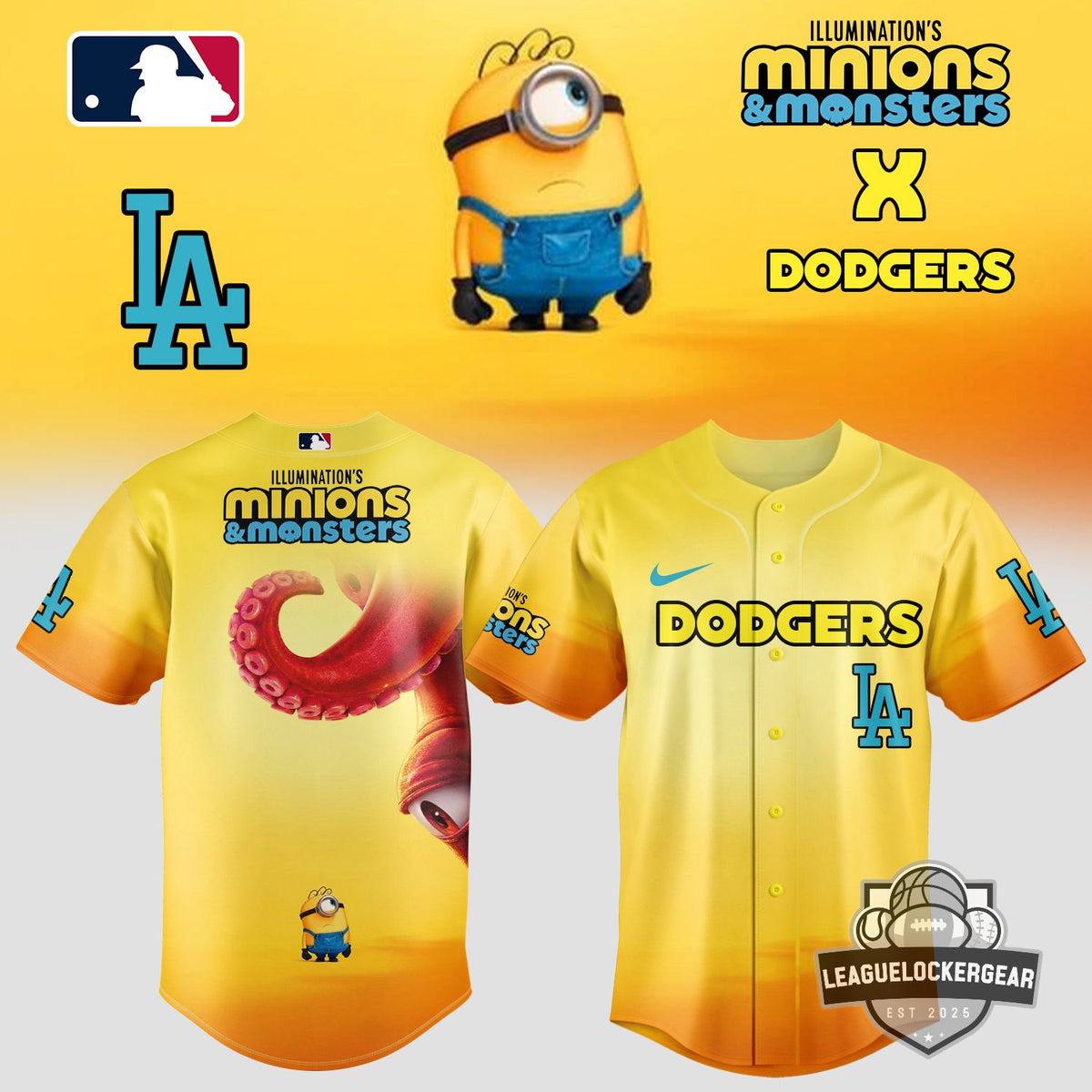 Los Angeles Dodgers Illumination's Minions & Monsters Baseball Jersey - LeagueLockerGear