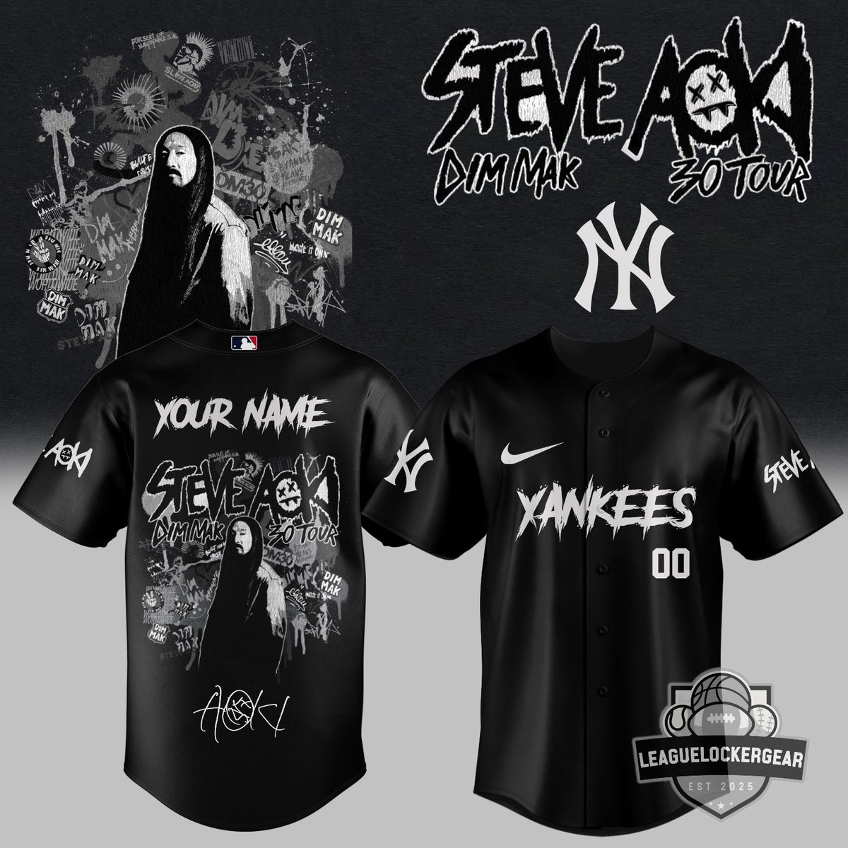 Steve Aoki x New York Yankees Dim Mak 3.0 Tour Baseball Jersey - LeagueLockerGear