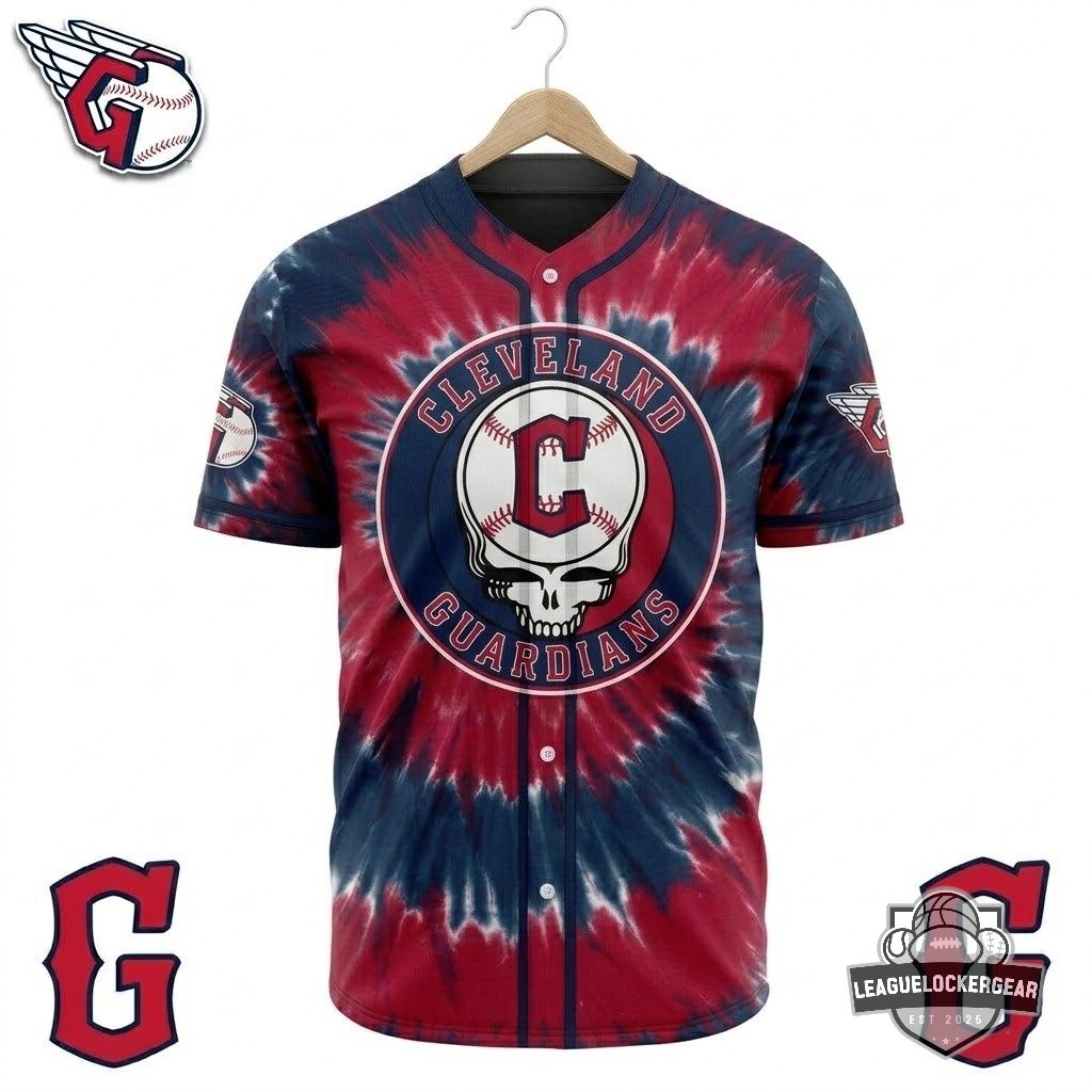 Cleveland Guardians x Grateful Dead Steal Your Face Tie Dye Baseball Jersey - LeagueLockerGear