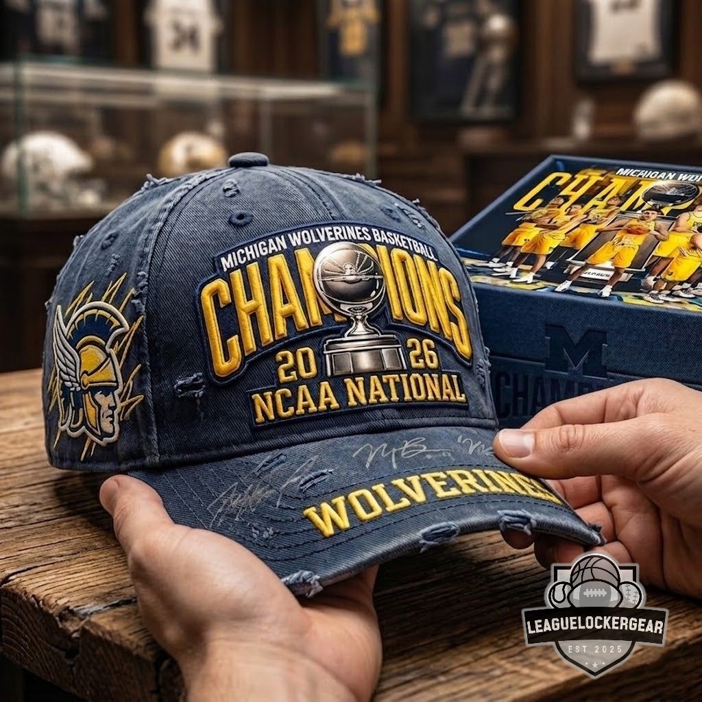 Michigan Wolverines Basketball 2026 NCAA National Champions Signed Distressed Hat - LeagueLockerGear