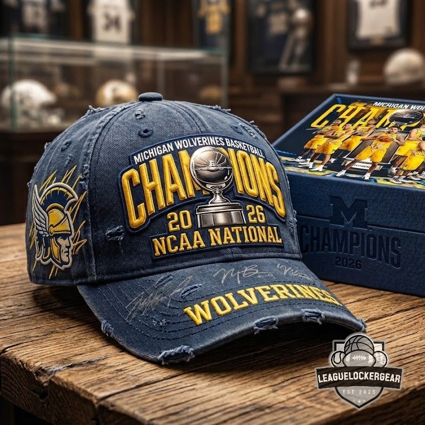 Michigan Wolverines Basketball 2026 NCAA National Champions Signed Distressed Hat - LeagueLockerGear