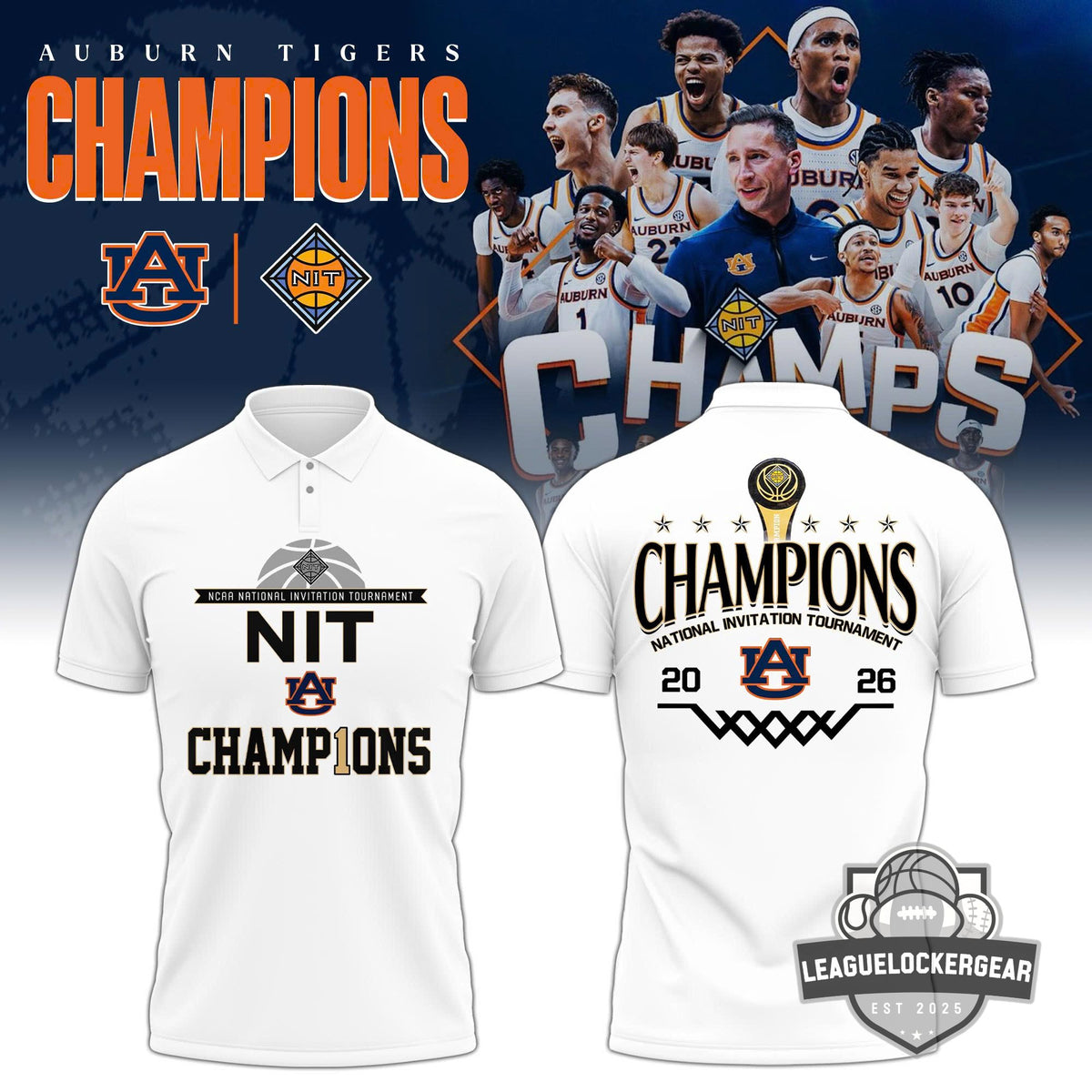 Auburn Tigers NIT National Invitation Tournament Champions 2026 Polo Shirt - LeagueLockerGear
