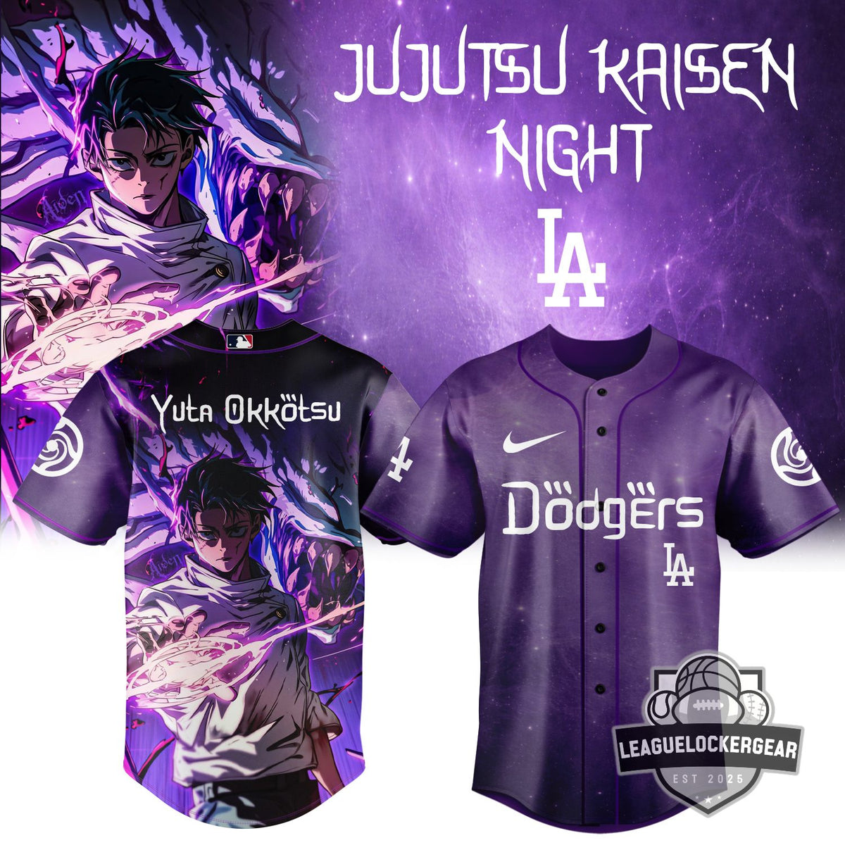 Los Angeles Dodgers Jujutsu Kaisen Night Yuta Okkotsu Baseball Jersey - LeagueLockerGear