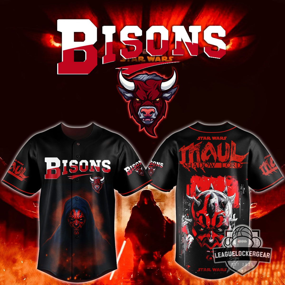 Bisons Star Wars Darth Maul Shadow Lord Baseball Jersey - LeagueLockerGear
