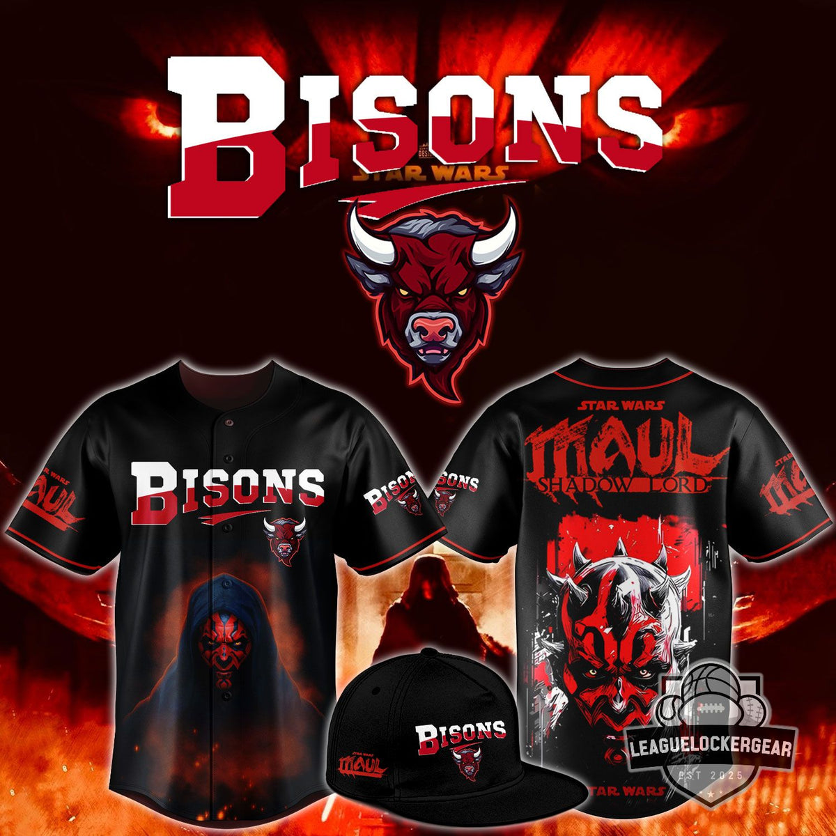 Bisons Star Wars Darth Maul Shadow Lord Baseball Jersey - LeagueLockerGear
