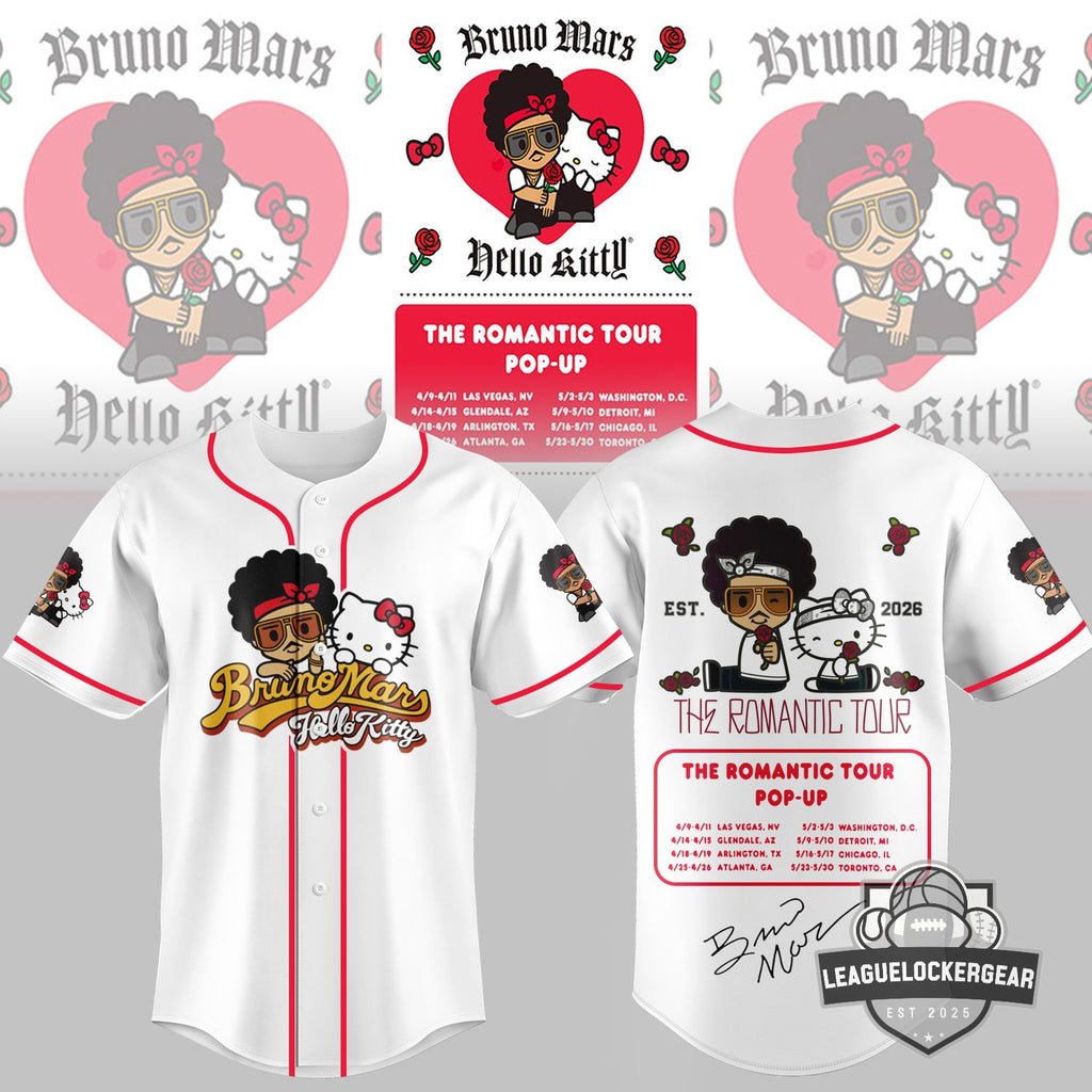 Bruno Mars x Hello Kitty The Romantic Tour 2026 Baseball Jersey - LeagueLockerGear