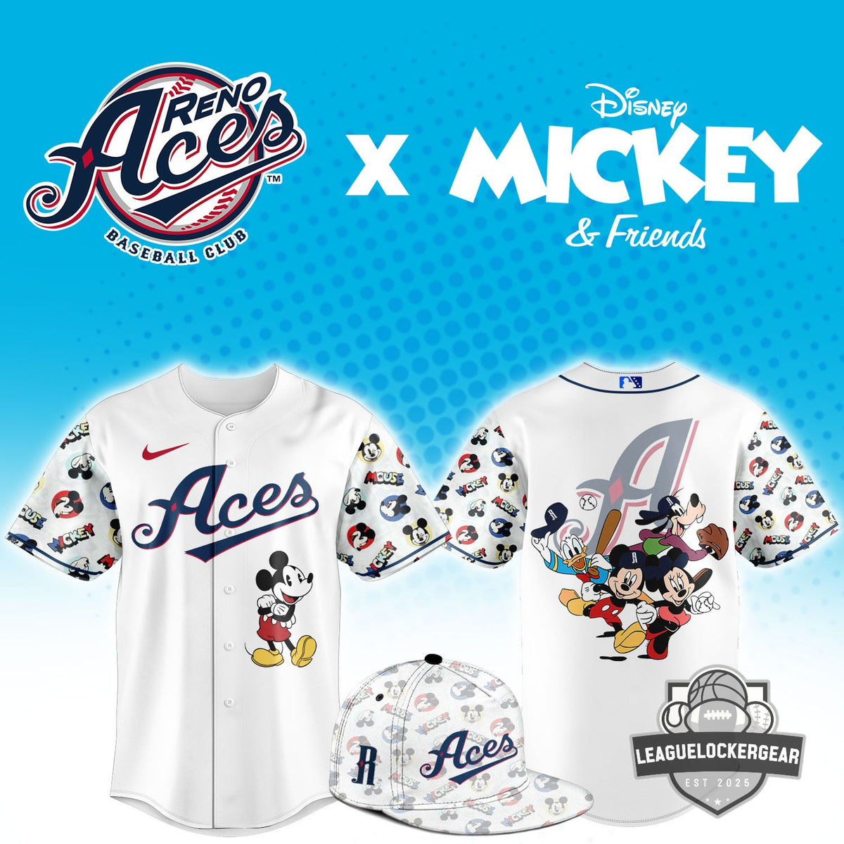 Reno Aces Disney Mickey & Friends Baseball Jersey - LeagueLockerGear