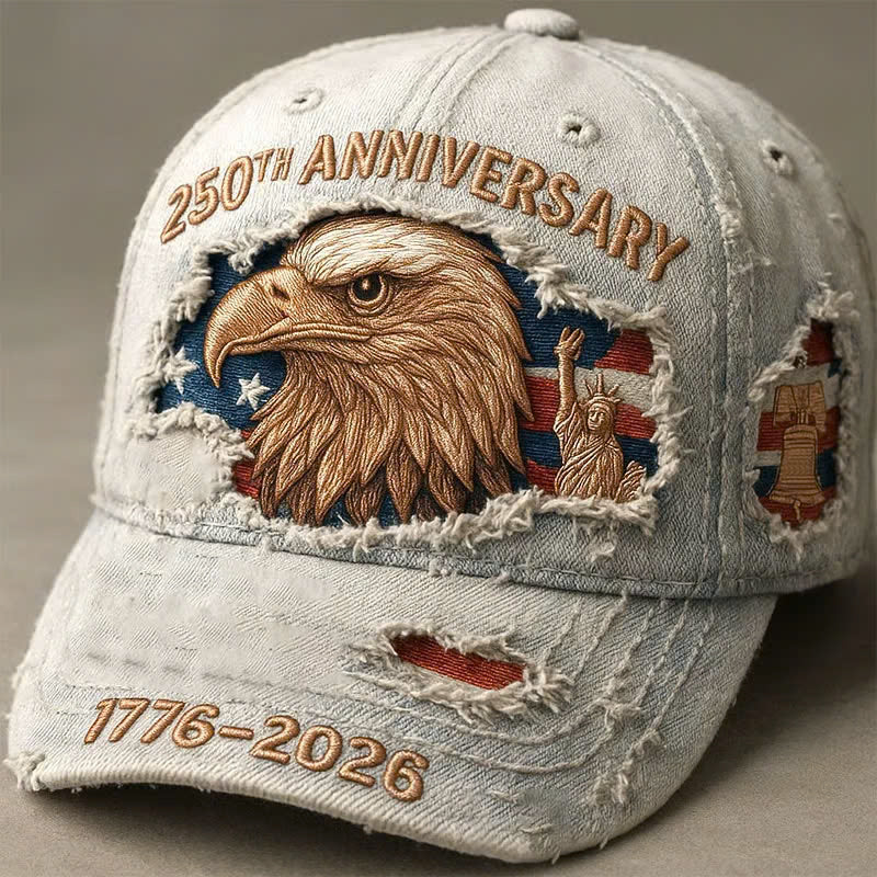 USA Patriotic 250th Anniversary 1776-2026 Distressed Denim Cap - LeagueLockerGear