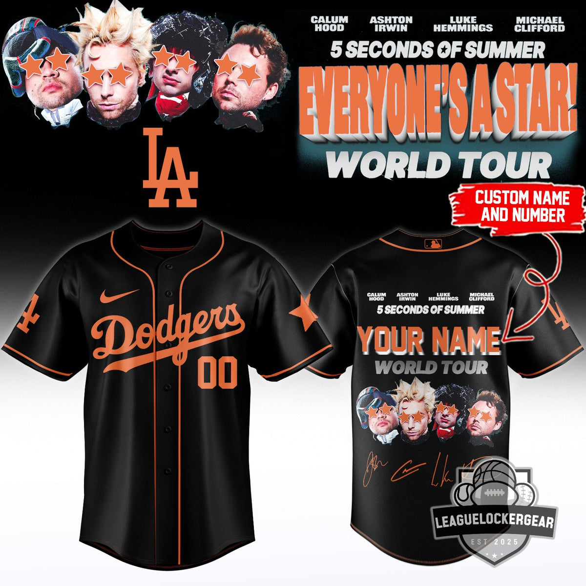 MLB x 5 Seconds Of Summer Everyone's A Star World Tour Baseball Jersey - LeagueLockerGear