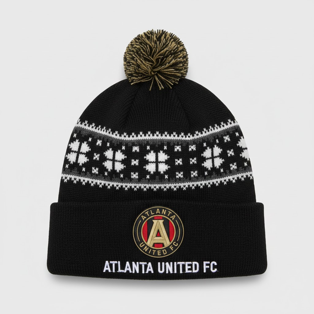 Atlanta United FC Knit Beanie Hat – The Five Stripes MLS Pom-Pom Winter Gear - LeagueLockerGear