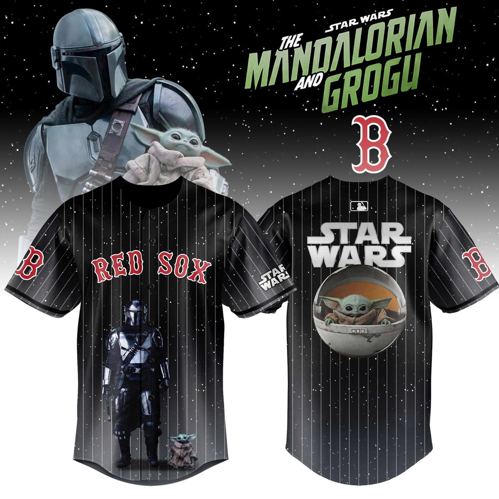 Boston Red Sox Star Wars The Mandalorian and Grogu Baseball Jersey - LeagueLockerGear