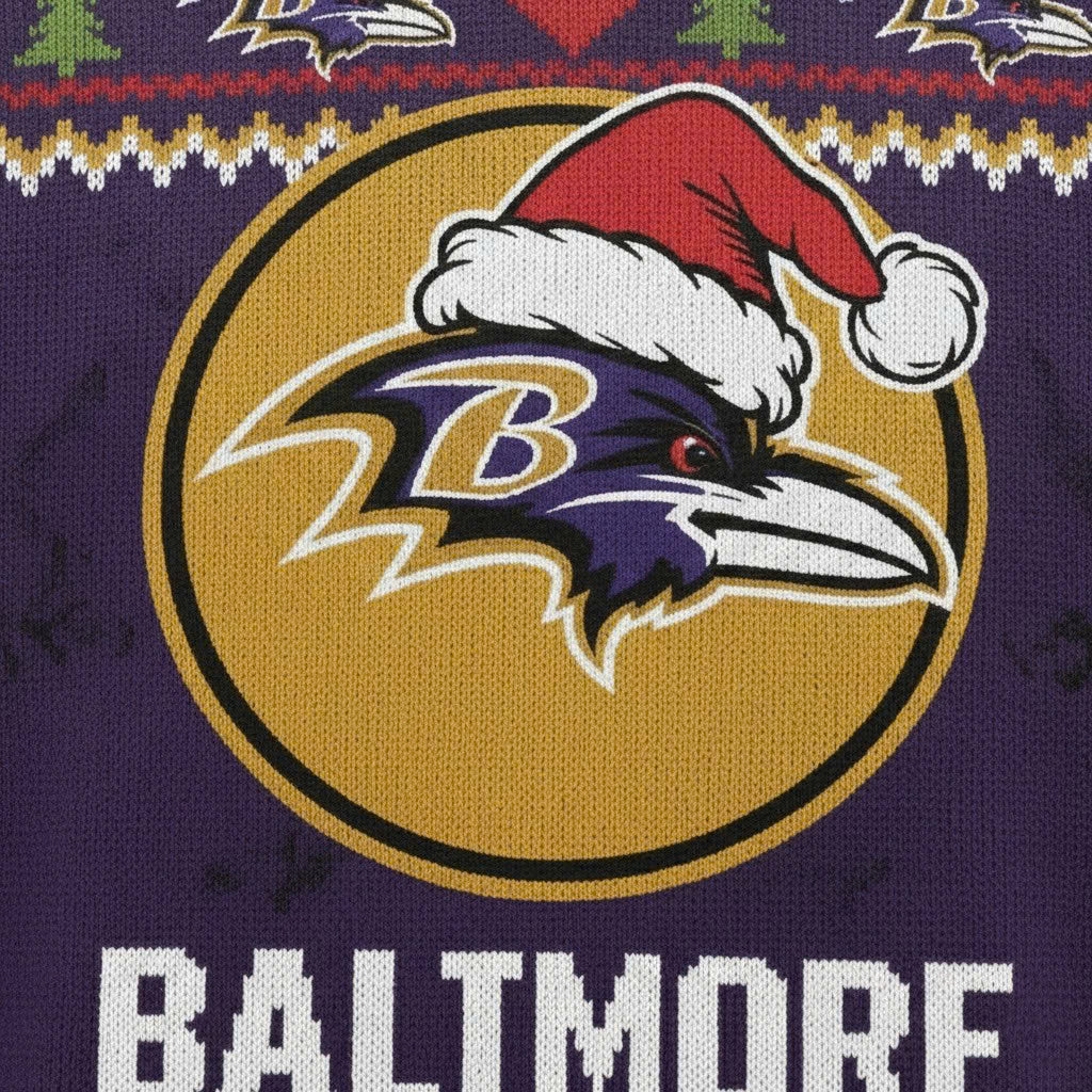 Baltimore Ravens x The Grinch Ugly Christmas Sweater – Purple & Gold "Stealing Christmas" Knit - LeagueLockerGear
