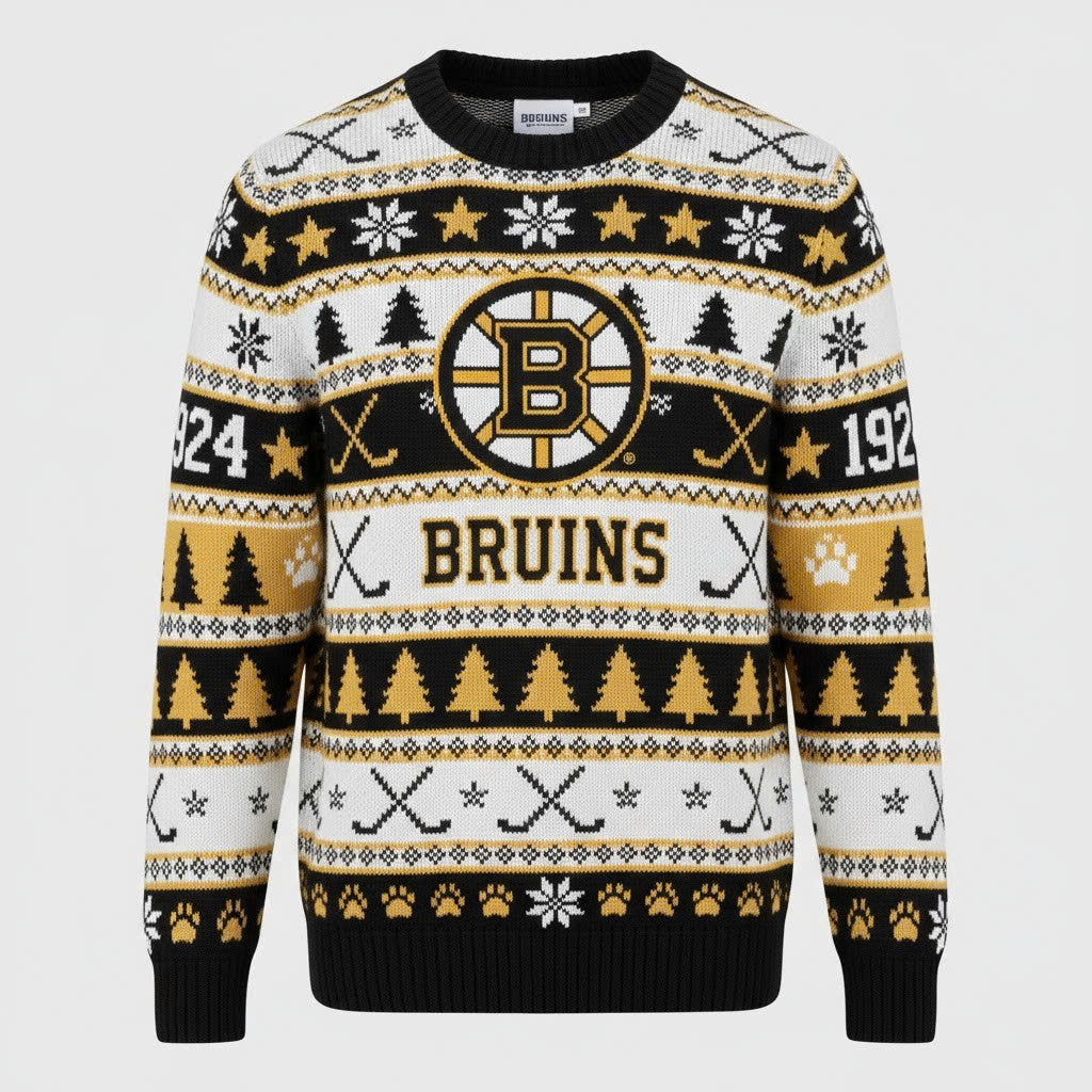 Boston Bruins NHL Ugly Christmas Sweater – Black & Gold Fan Holiday Jumper - LeagueLockerGear