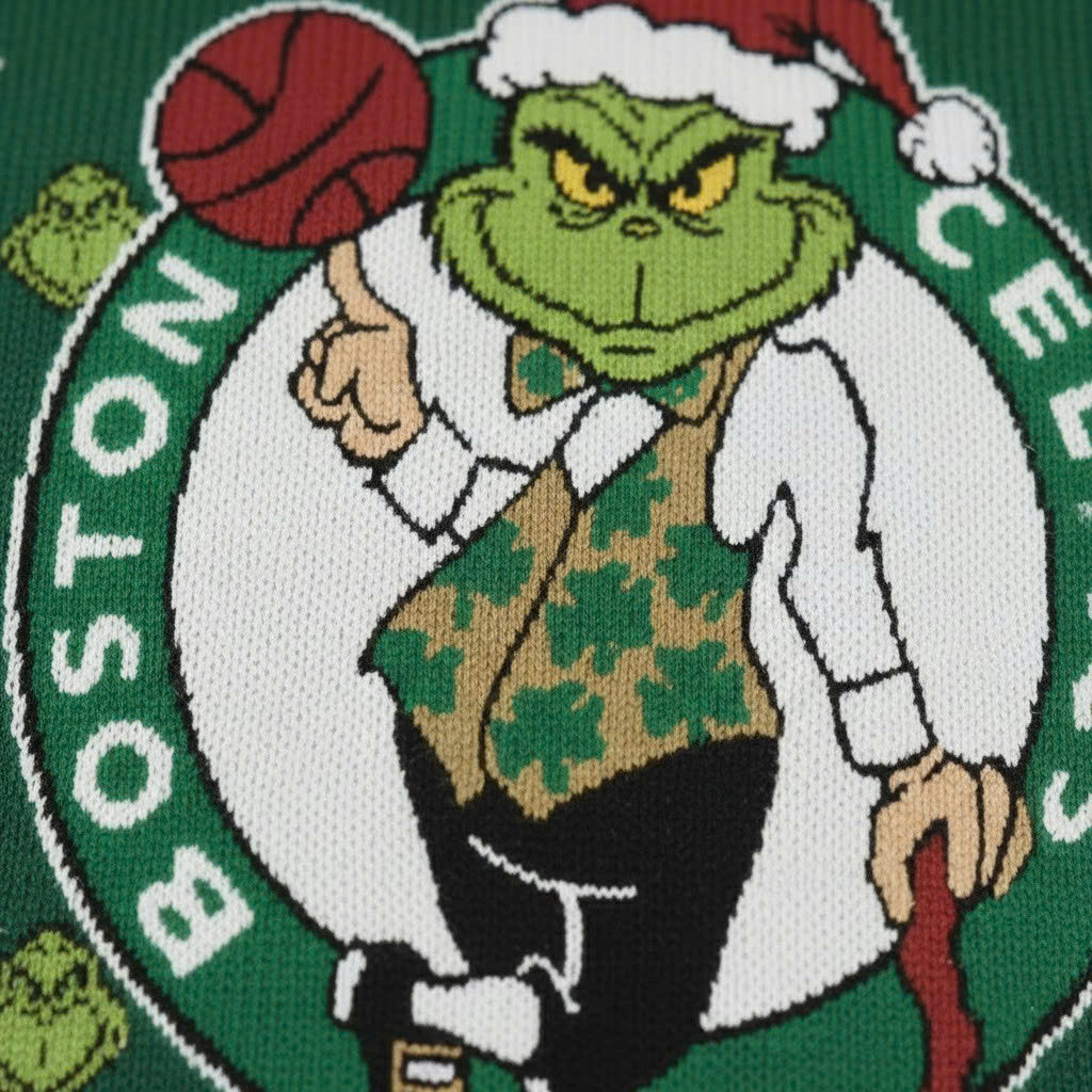 Boston Celtics x The Grinch Ugly Christmas Sweater – Green & White "Grinchmas" Knit - LeagueLockerGear