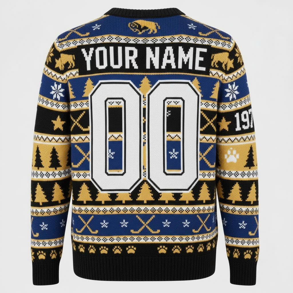 Buffalo Sabres NHL Ugly Christmas Sweater – Blue & Gold Fan Holiday Jumper - LeagueLockerGear