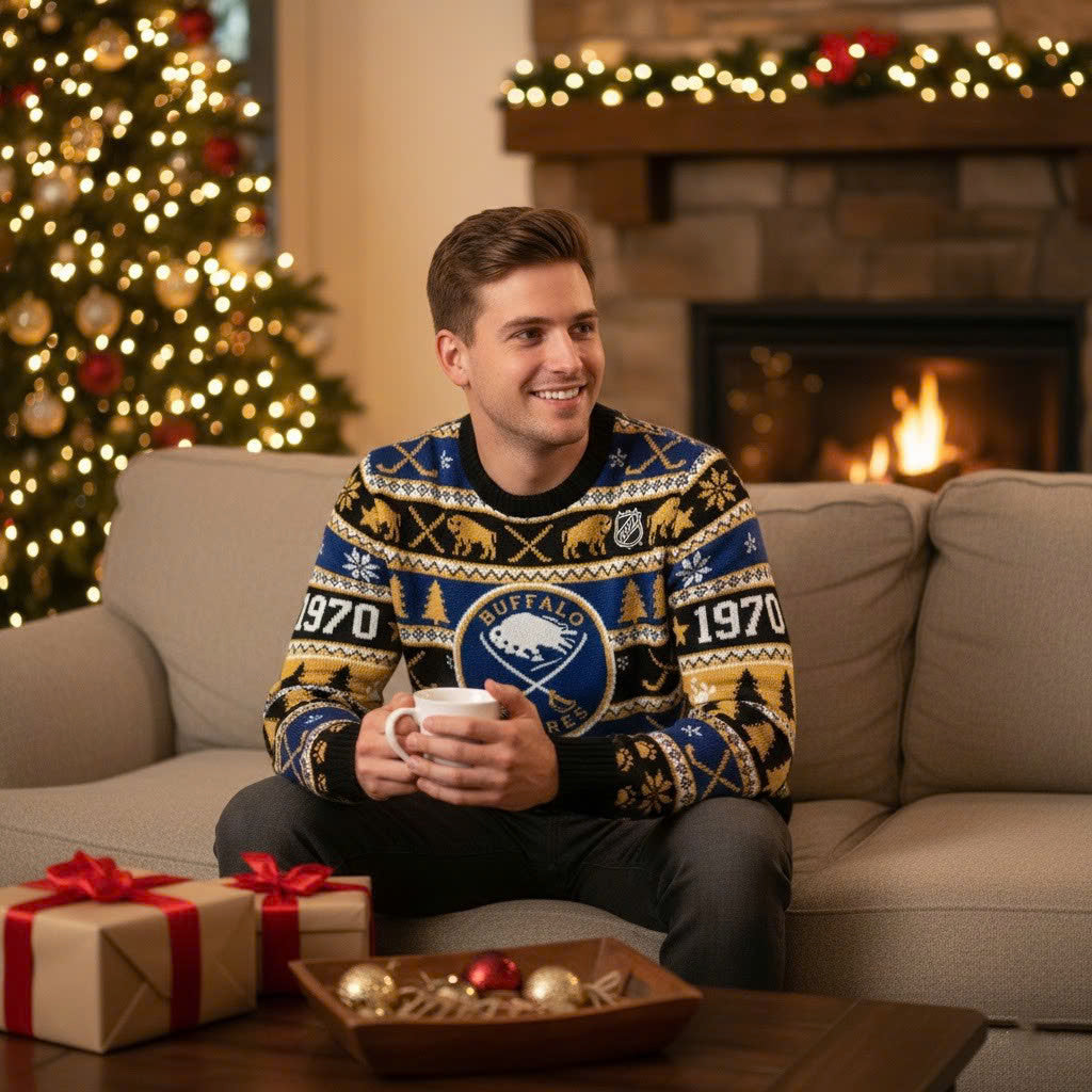 Buffalo Sabres NHL Ugly Christmas Sweater – Blue & Gold Fan Holiday Jumper - LeagueLockerGear