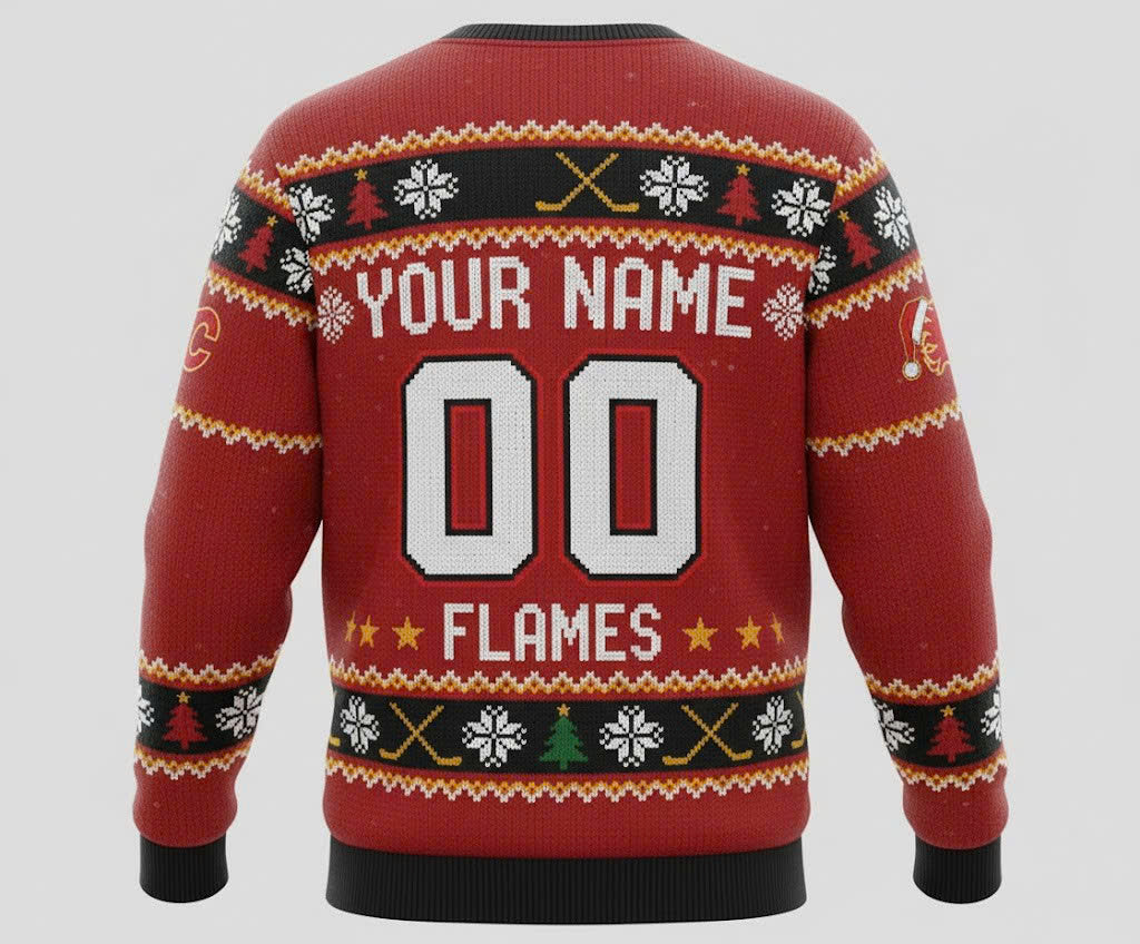 Calgary Flames NHL Ugly Christmas Sweater – Red & Gold "Flames" Holiday Knit - LeagueLockerGear