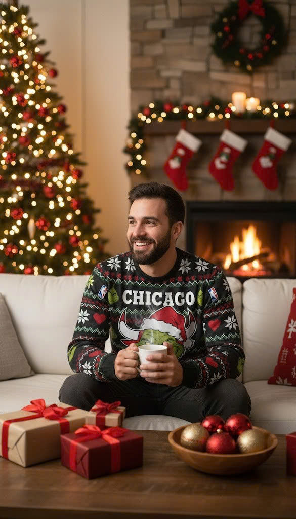 Chicago Bulls x The Grinch Ugly Christmas Sweater – Red & Black "Grinchmas" Knit - LeagueLockerGear