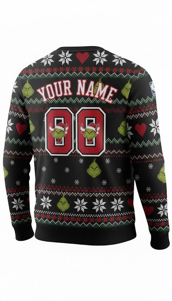 Chicago Bulls x The Grinch Ugly Christmas Sweater – Red & Black "Grinchmas" Knit - LeagueLockerGear