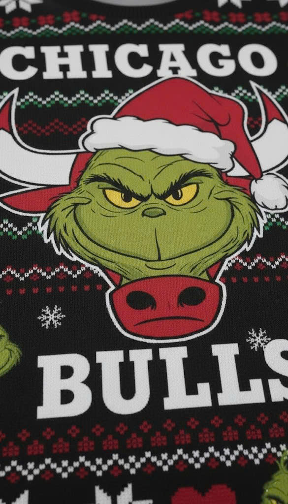 Chicago Bulls x The Grinch Ugly Christmas Sweater – Red & Black "Grinchmas" Knit - LeagueLockerGear