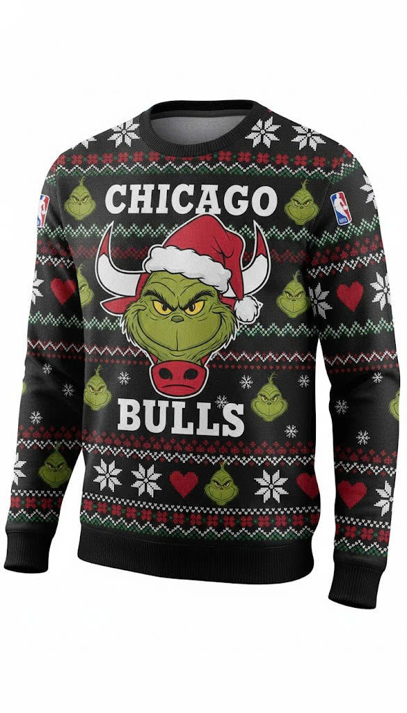 Chicago Bulls x The Grinch Ugly Christmas Sweater – Red & Black "Grinchmas" Knit - LeagueLockerGear