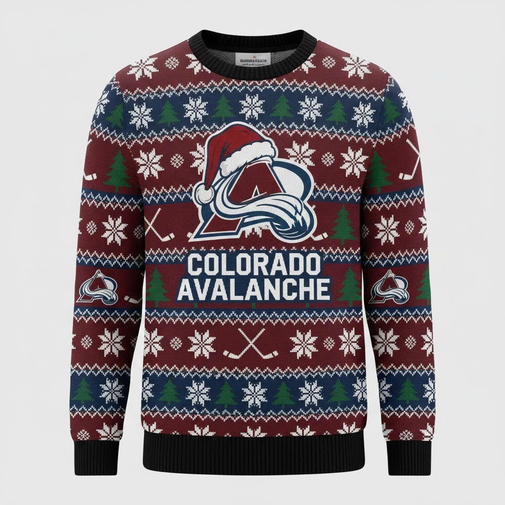 Colorado Avalanche NHL Ugly Christmas Sweater – Burgundy & Blue "Avs" Holiday Knit - LeagueLockerGear