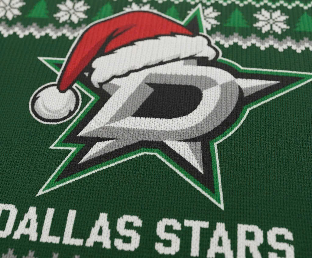 Dallas Stars NHL Ugly Christmas Sweater – Green & White "Stars" Holiday Knit - LeagueLockerGear
