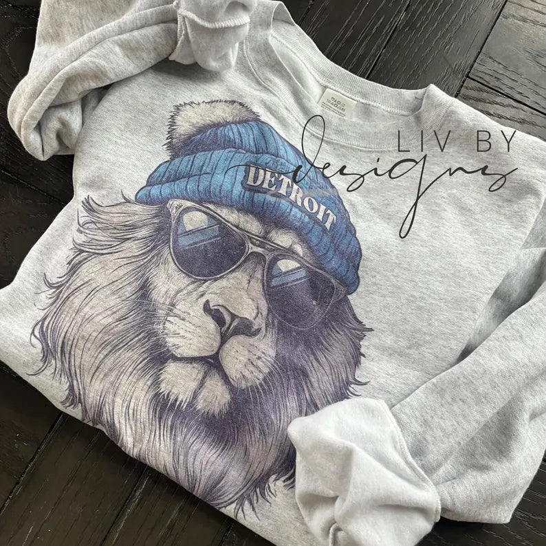 Detroit Lions "Cool Cat" Crewneck Sweatshirt | Vintage Style Game Day Top - LeagueLockerGear
