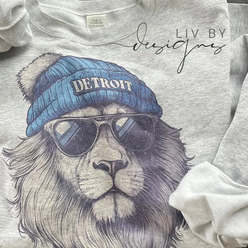 Detroit Lions "Cool Cat" Crewneck Sweatshirt | Vintage Style Game Day Top - LeagueLockerGear