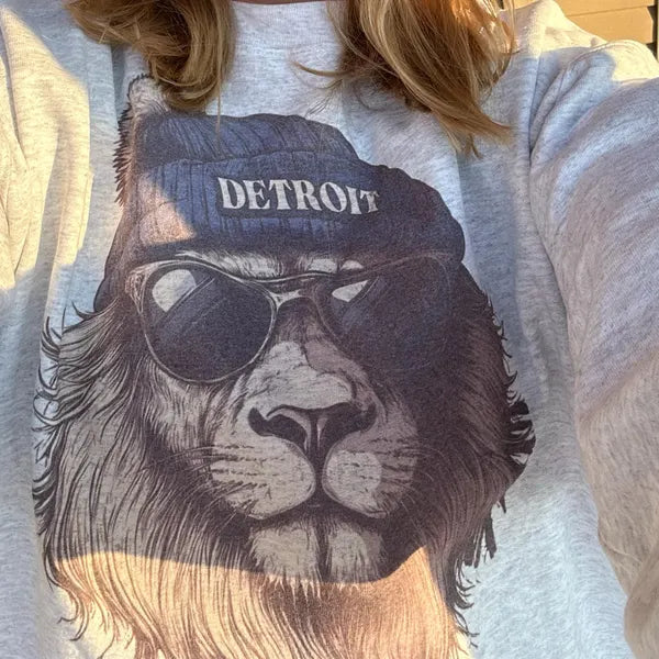 Detroit Lions "Cool Cat" Crewneck Sweatshirt | Vintage Style Game Day Top - LeagueLockerGear