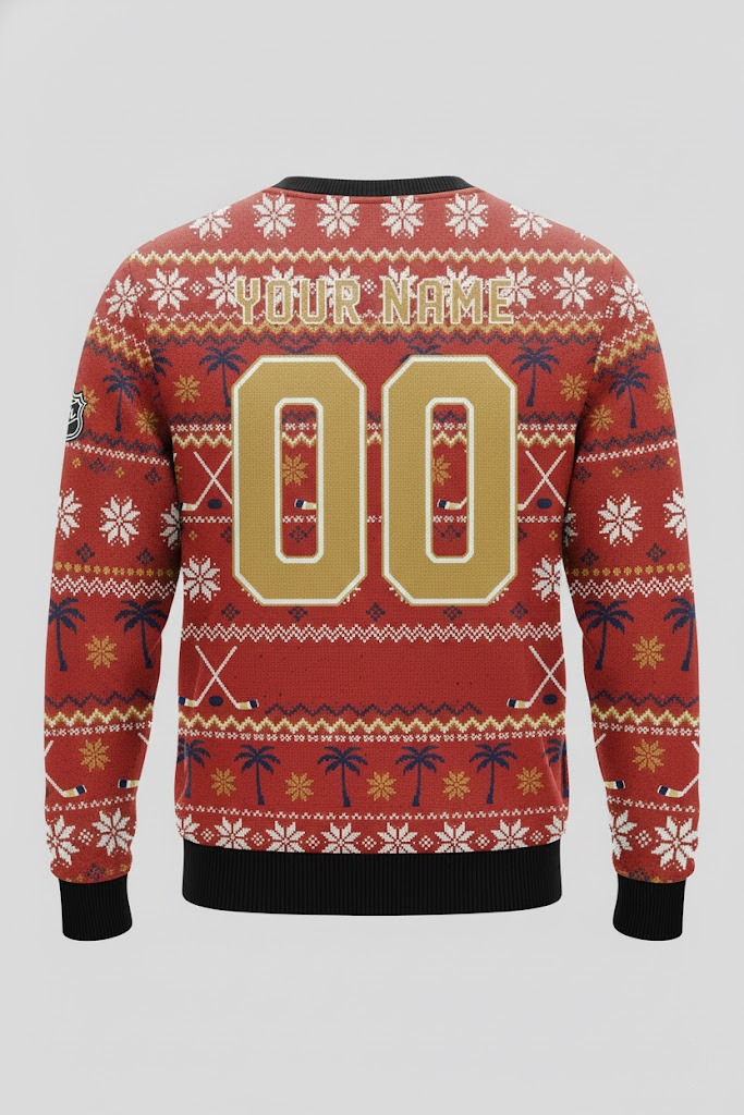 Florida Panthers NHL Ugly Christmas Sweater – Red & Gold "Sunrise" Holiday Jumper - LeagueLockerGear