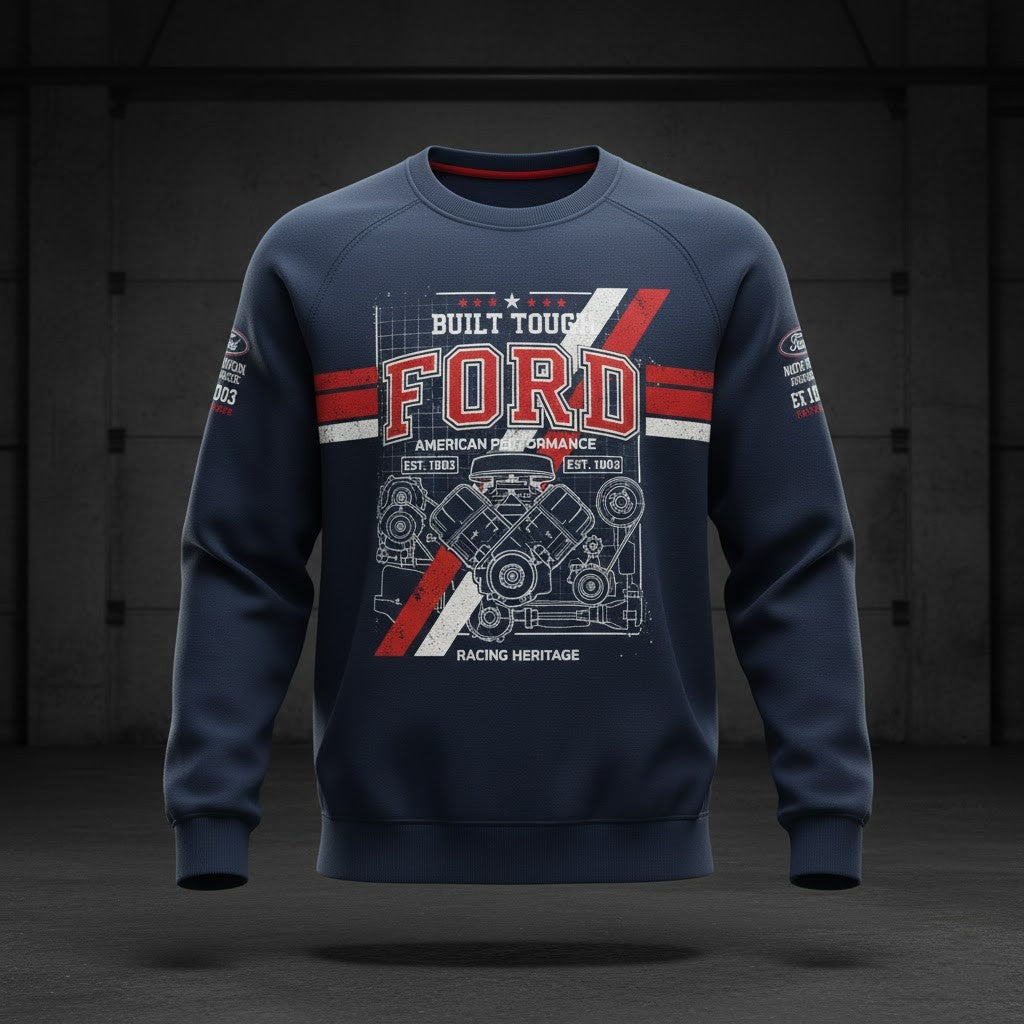 Ford "Built Tough" Heritage 3D Blueprint Crewneck Sweatshirt - LeagueLockerGear
