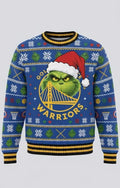 Golden State Warriors x The Grinch Ugly Christmas Sweater – Royal Blue & Gold "Grinchmas" Knit - LeagueLockerGear