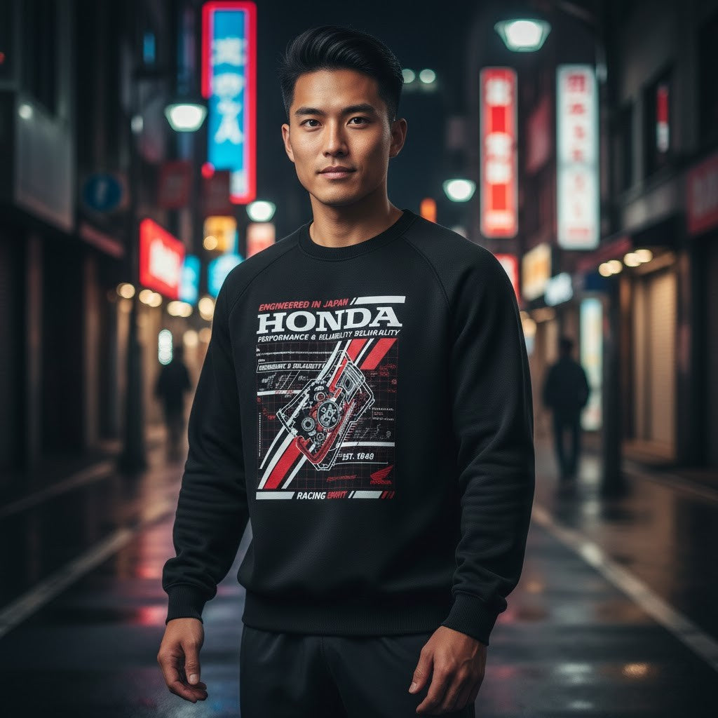 Honda "The Power of Dreams" Heritage 3D Blueprint Crewneck Sweatshirt - LeagueLockerGear