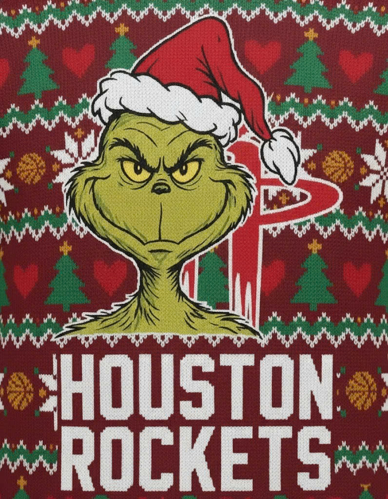 Houston Rockets x The Grinch Ugly Christmas Sweater – Red & Green "Grinchmas" Knit - LeagueLockerGear