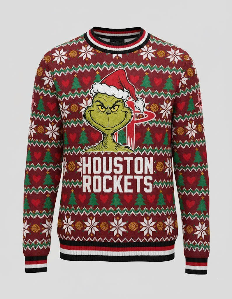 Houston Rockets x The Grinch Ugly Christmas Sweater – Red & Green "Grinchmas" Knit - LeagueLockerGear