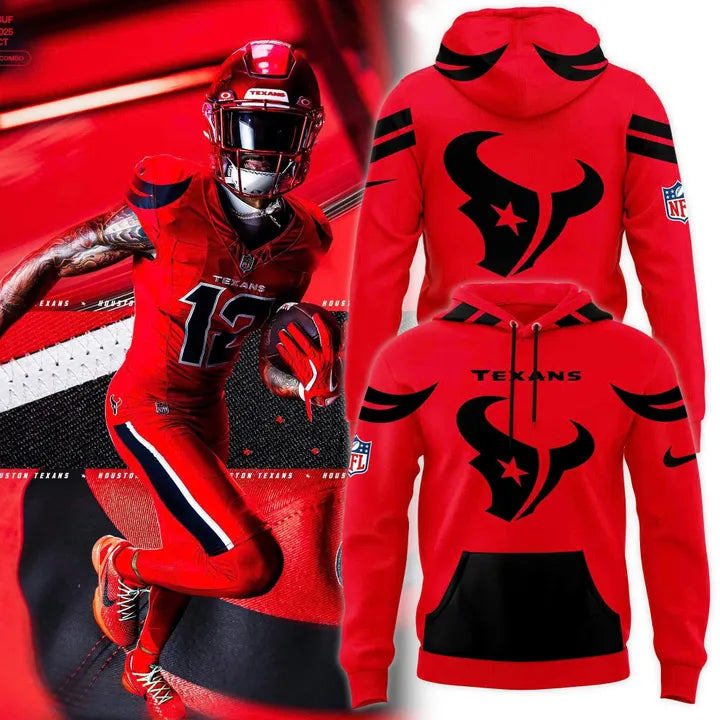 Official Houston Texans Battle Red Pullover Fleece Hoodie - Men's NFL Fan Gear - LeagueLockerGear