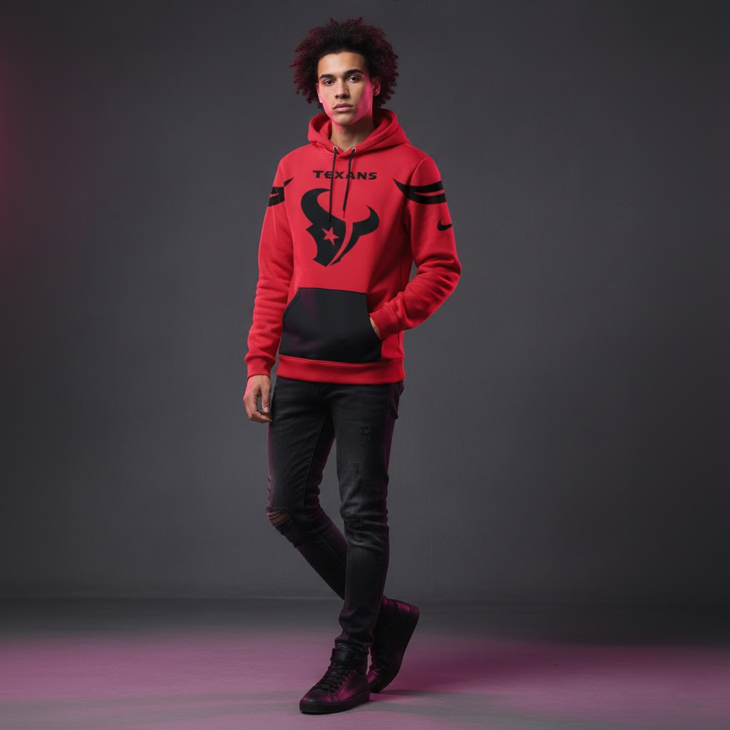 Official Houston Texans Battle Red Pullover Fleece Hoodie - Men's NFL Fan Gear - LeagueLockerGear