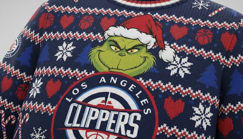 Los Angeles Clippers x The Grinch Ugly Christmas Sweater – Navy & Red "Grinchmas" Knit - LeagueLockerGear