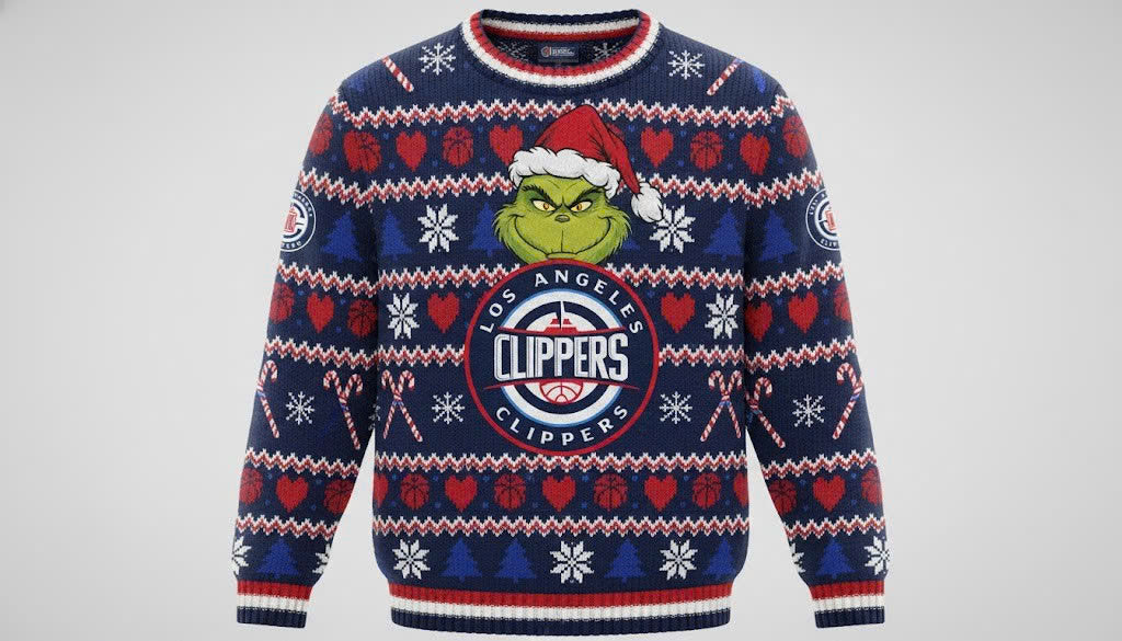 Los Angeles Clippers x The Grinch Ugly Christmas Sweater – Navy & Red "Grinchmas" Knit - LeagueLockerGear