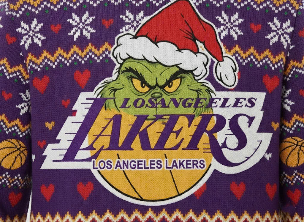 Los Angeles Lakers x The Grinch Ugly Christmas Sweater – Purple & Gold "Grinchmas" Knit - LeagueLockerGear