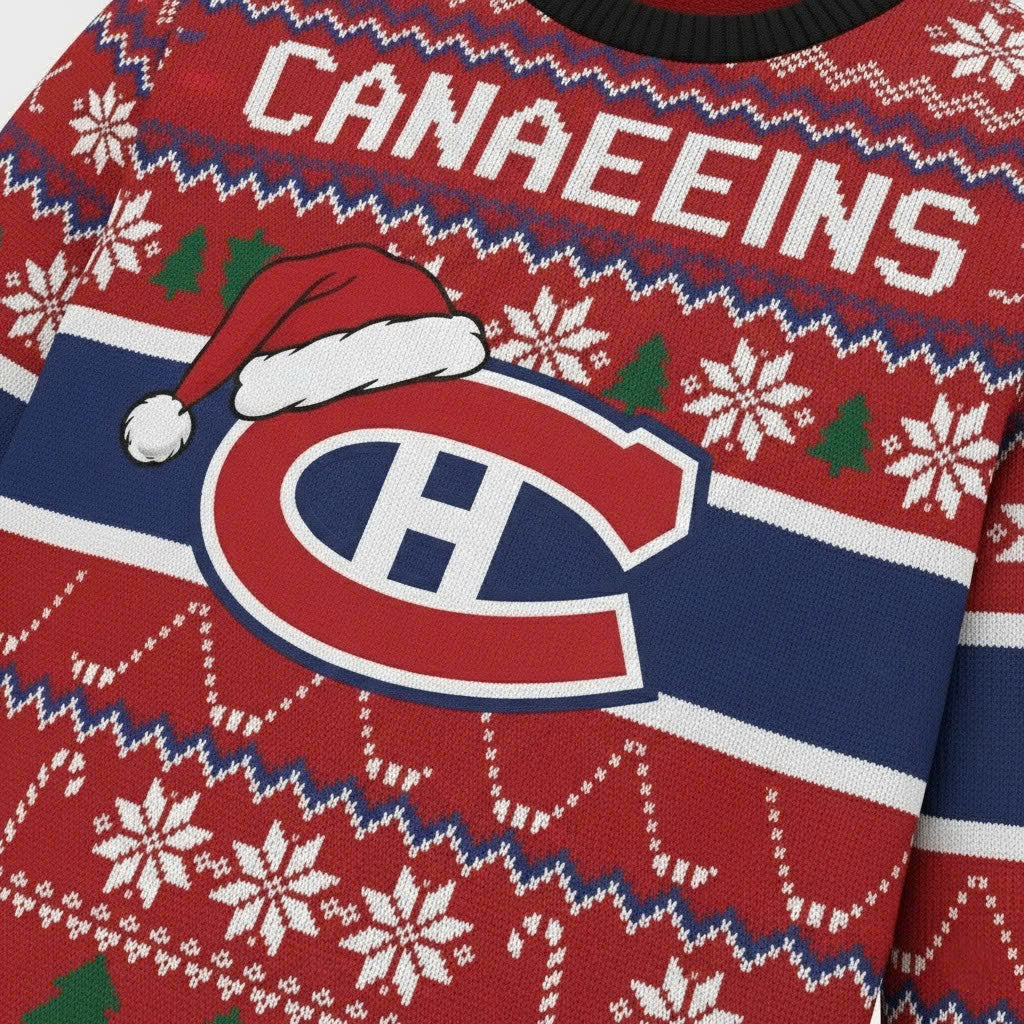 Montreal Canaeeins NHL Ugly Christmas Sweater – Red, Blue & White Holiday Knit - LeagueLockerGear